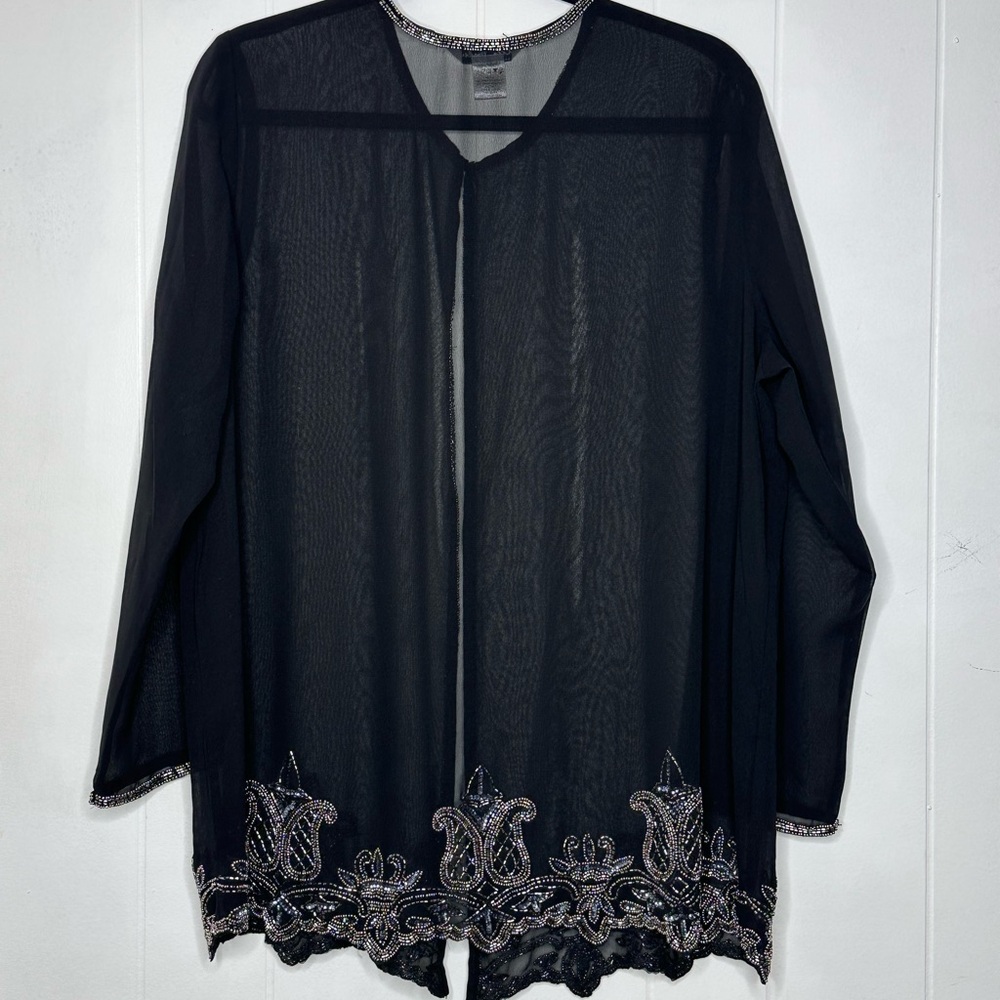 Ulla Popken Black Sheer Beaded Top